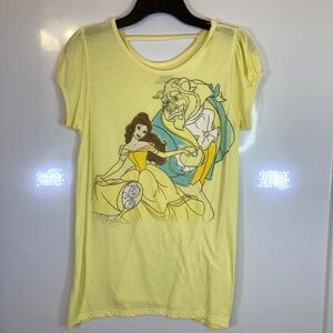 Beauty and the Beast Shirt YOUTH Sz XL Yellow Short Sleeve Glitter Disney